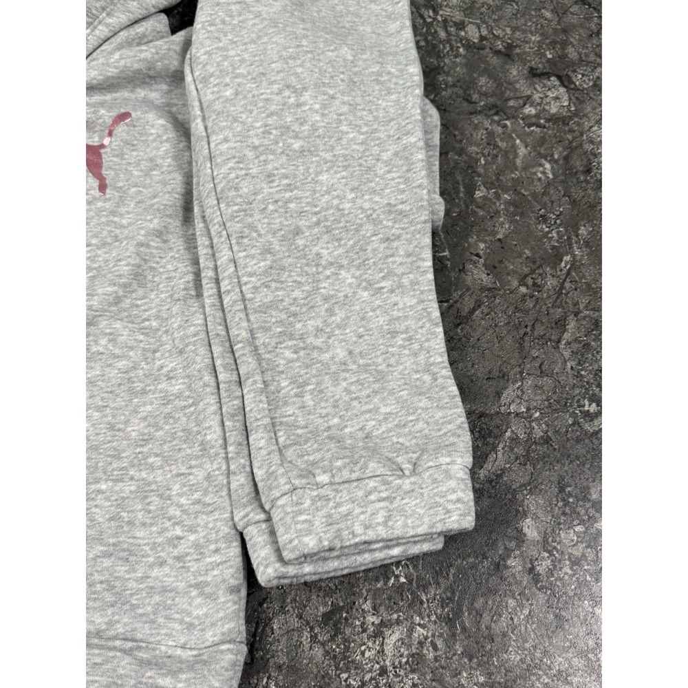 Puma Girls Fleece Hoodie Jogger Set Metallic Pink Heathered Gray Sz XS 6 - Picture 5 of 12